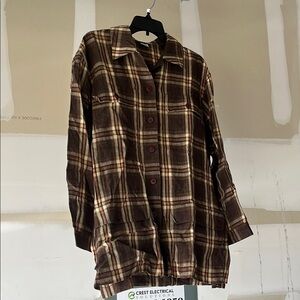 Brown Plaid Button-Up Shirt
